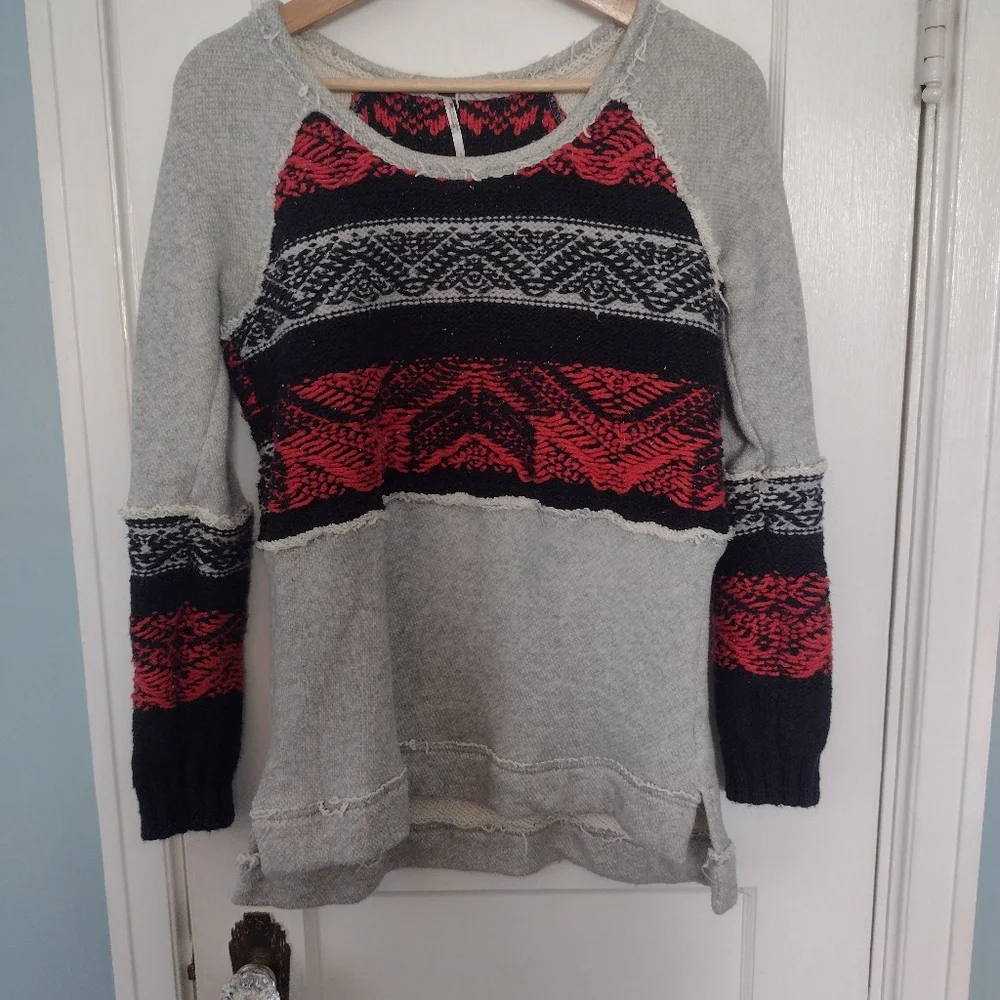 Free People Snow Angel Pullover Boho Aztec Sweater - Picture 3 of 16